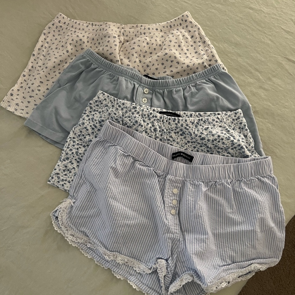 Brandy Melville Blue and White Pajama Shorts Set